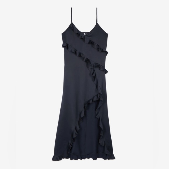 THE KOOPLES Black Midi Slip Dress with Ruffles womens size Medium/6 NWT - Picture 4 of 12